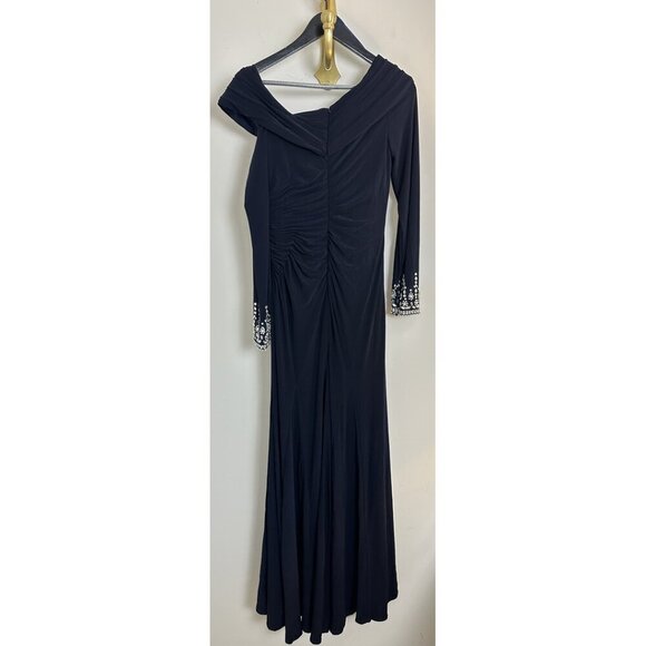 MAC DUGGAL One-Shoulder Long Sleeve Jersey Gown in Midnight Size US 8 - Picture 8 of 14